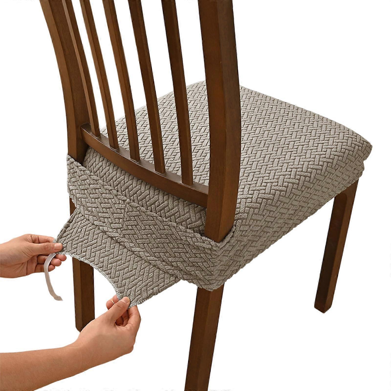 Dining Chair Covers Khaki Stretchable Slipcovers with Elastic Strap Secure Fit for Kitchen and Home