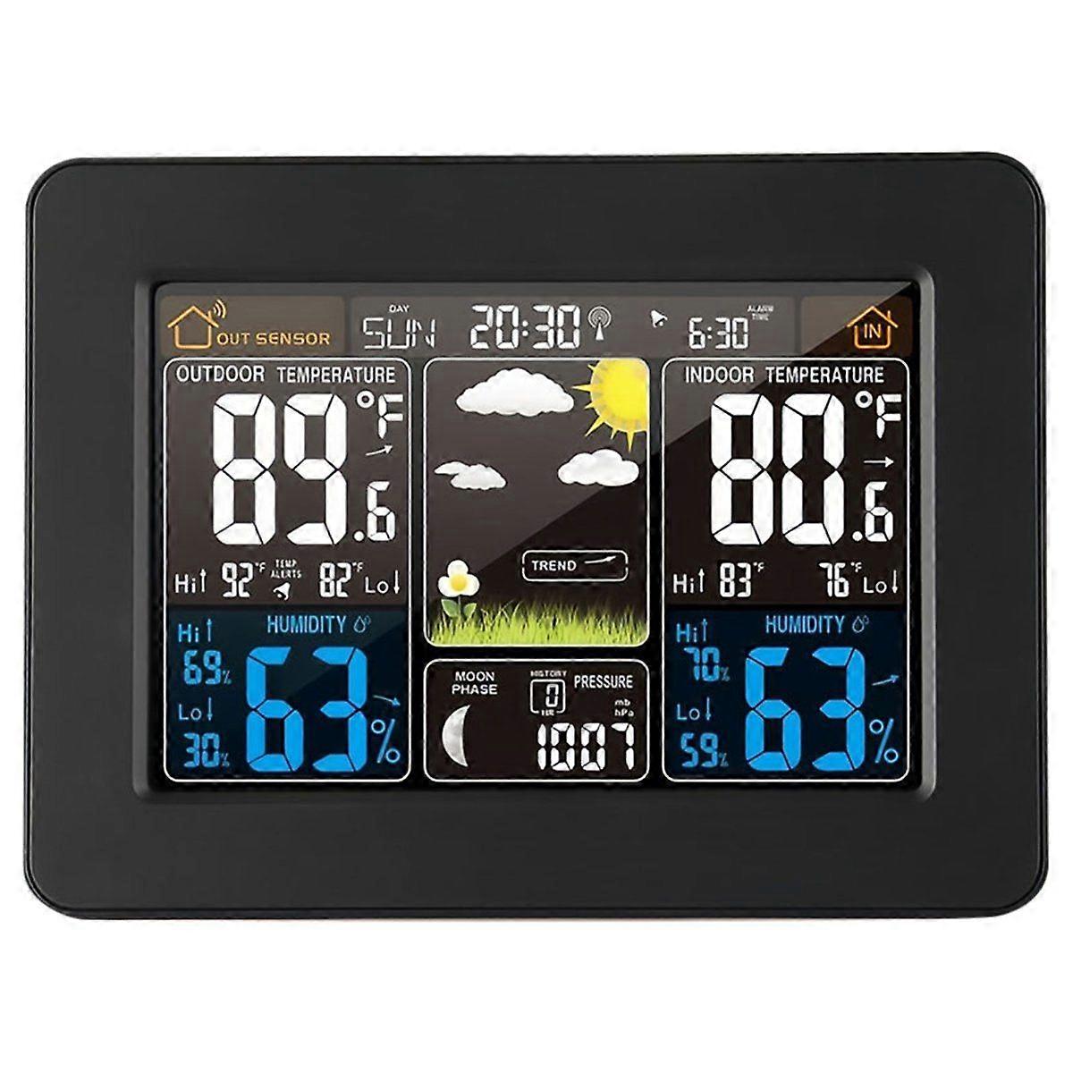 Wireless Temperature and Humidity Meter Weather Clock Home Weather Station LCD Wall Mounted Large Color Screen