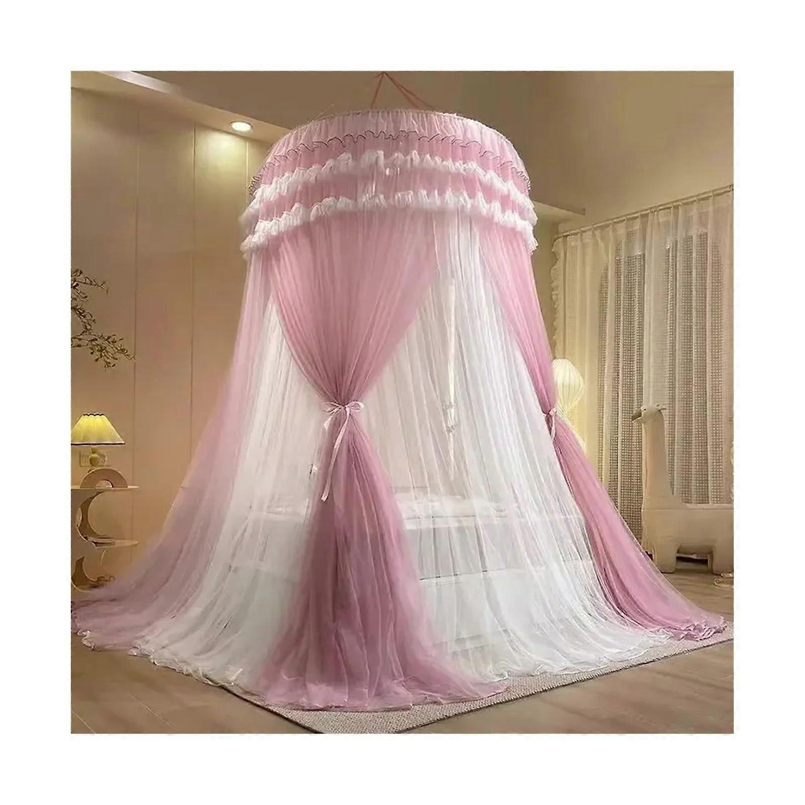 Double Layered Mosquito Net Bed Canopy  Dome Style Full Surround Protection, Pink 1.8m x 2m