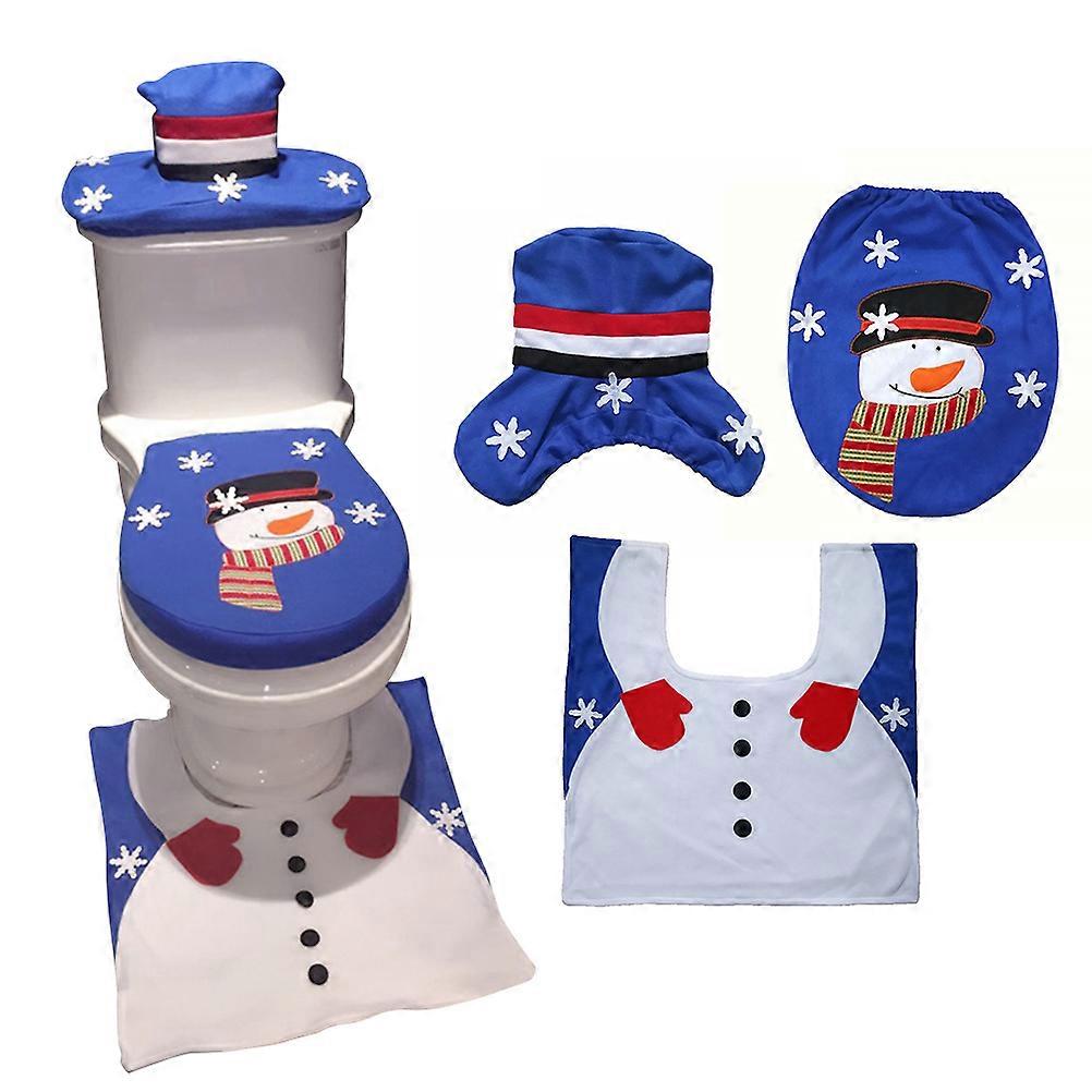 Closestool Mat Set Snowman Pattern Non-Slip Bathroom Rug Three Pieces