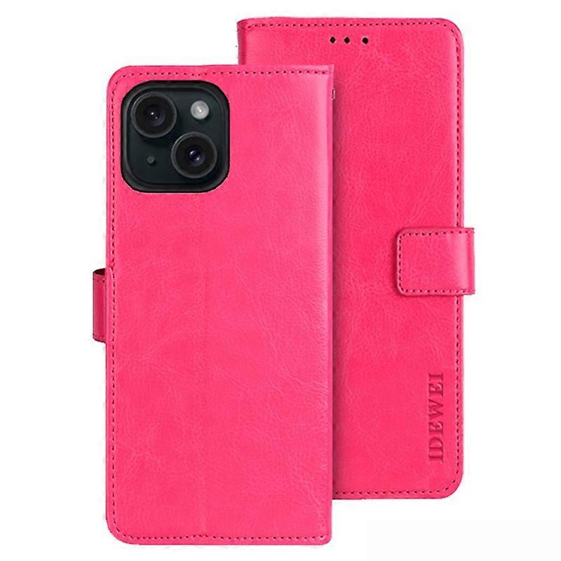IDEWEI For iPhone 15 Case Crazy Horse Texture Wallet Leather Stand Phone Shell