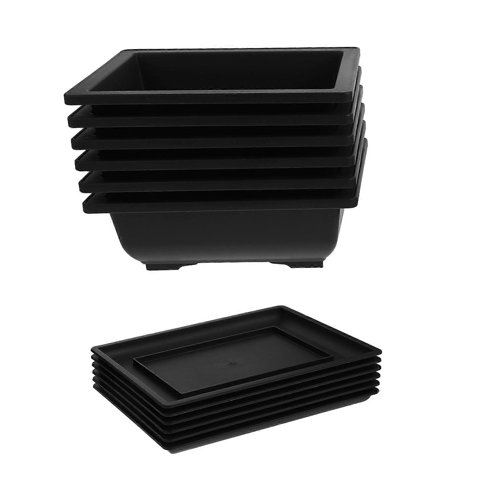 6pcs Rectangular Planter Pots Set with Drainage Trays Durable Plastic for Indoor Outdoor Roses