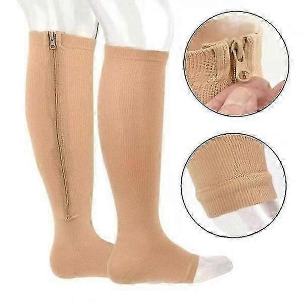 25-26 Toeless Compression Socks with Side Zip, Knee High