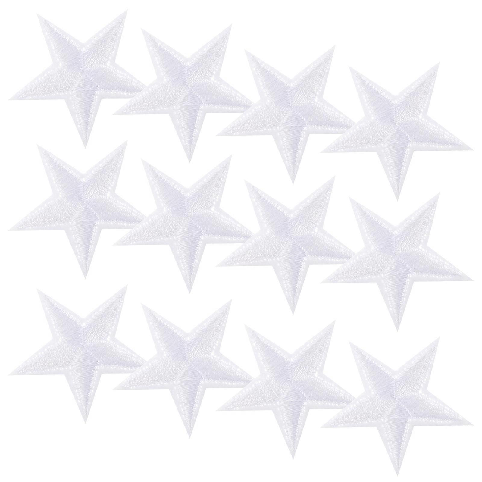 Stjernebroderte kleslapper strykepå for dekorasjon 30 stk hvit polyester