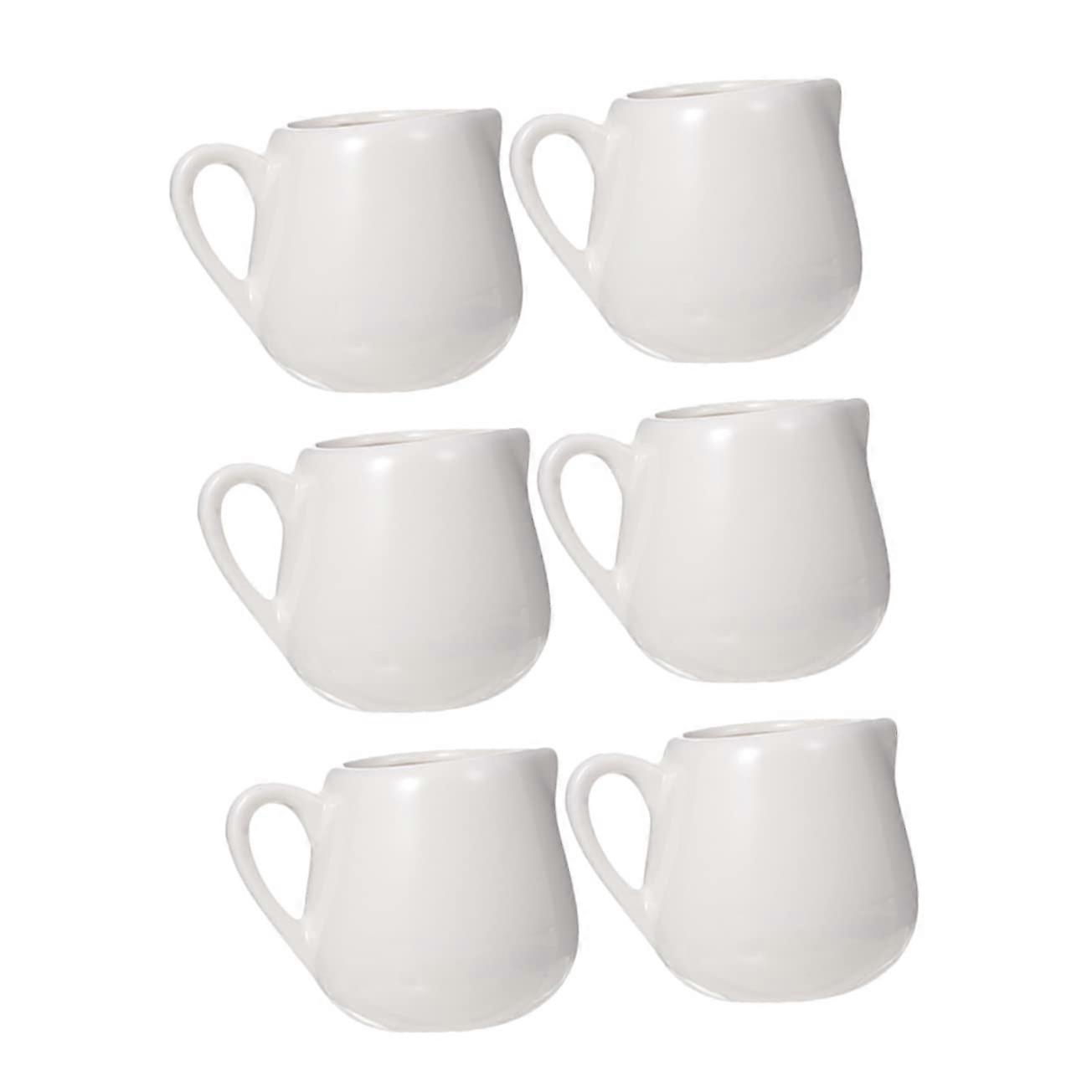 6pcs White Ceramic Milk Jug with Handle Easy Clean for Sauces Cream Condiments Kitchen Dining