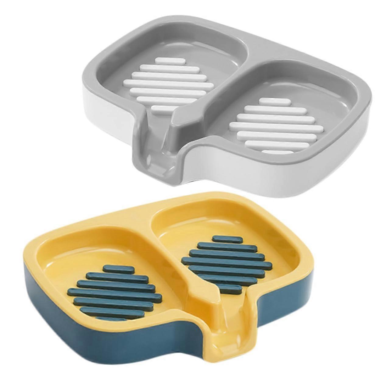 2pcs Self Draining Soap Dish Holder for Bathroom and Kitchen, Plastic Bar Soap Tray