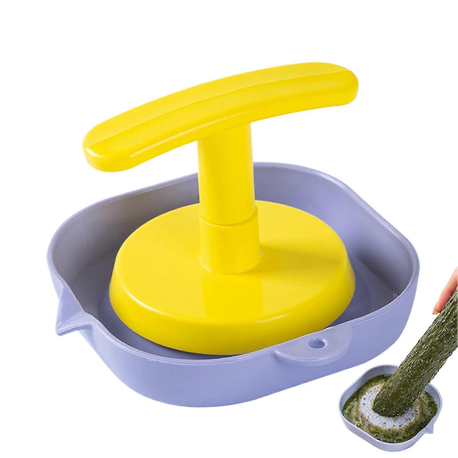 Garlic Press and Grinder with BuiltIn Container, Multipurpose Manual Vegetable Crusher Yellow