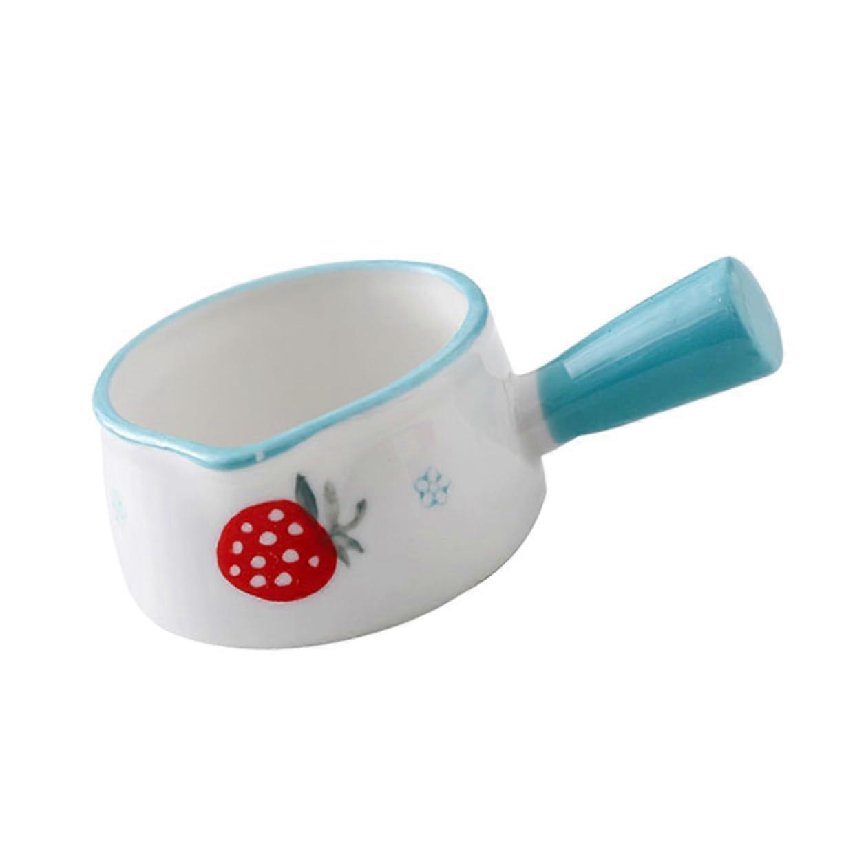 Ceramic Strawberry Pattern Sauce Dipping Plates with Handle Easy Clean Heat Resistant Compact