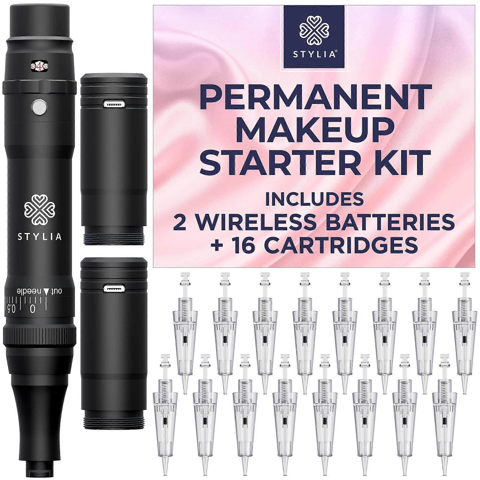Permanent Makeup Machine Set Wireless Tattoo Kit with 2 Batteries and 16 Precision Cartridges