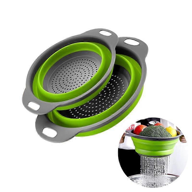 2 Pack Collapsible Colander Set with Handles, Foldable Strainer Baskets for Pasta, Fruit and Vegetables