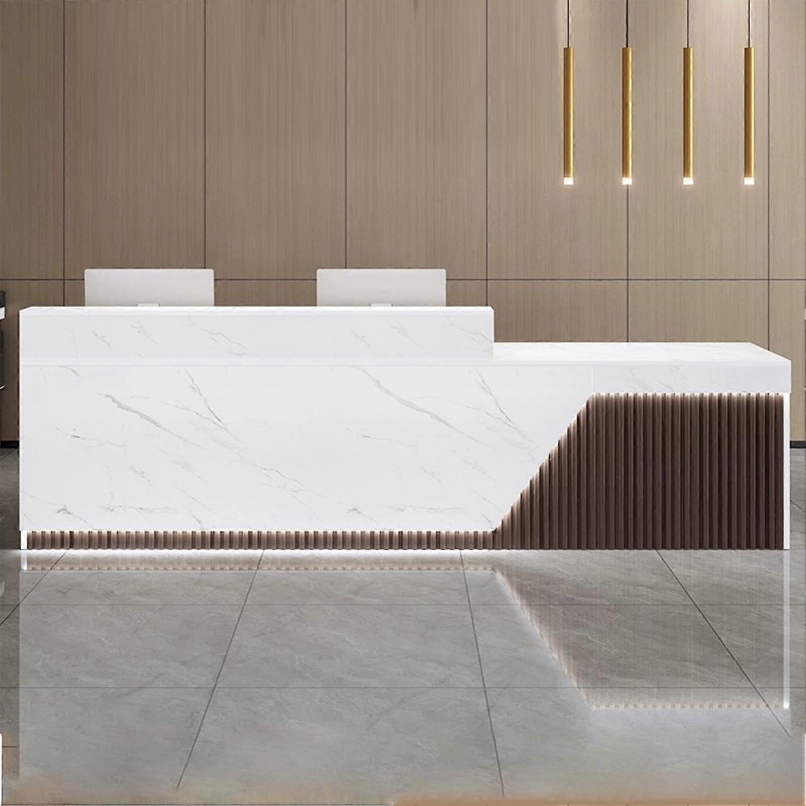 Reception Desk with Adjustable LED Lighting and Lockable Drawer, Front Counter with Storage, 87'x24'x39'