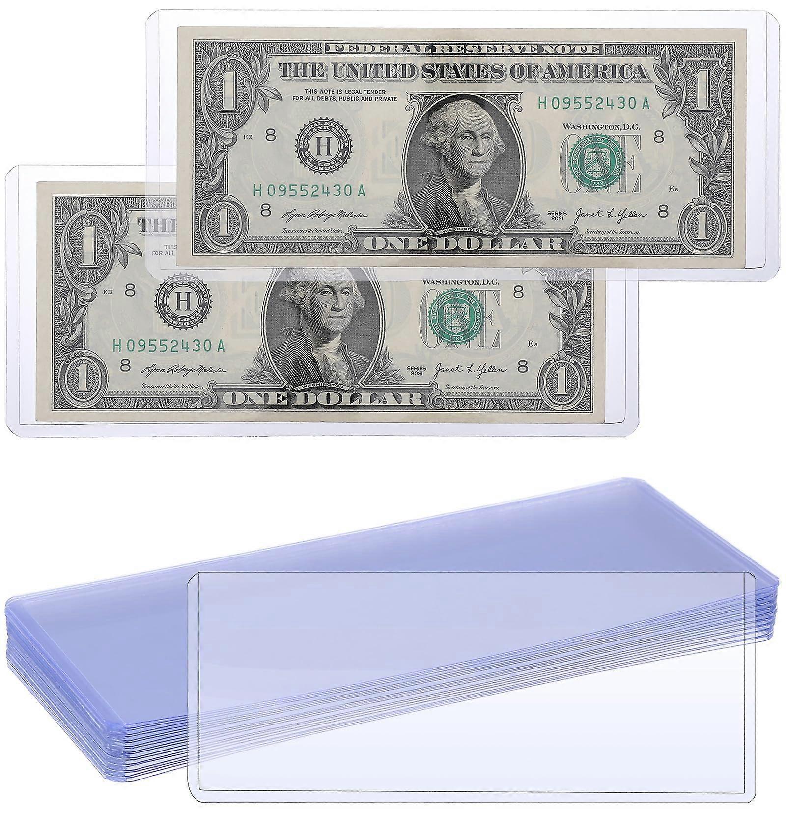 8 Pack PVC Currency Sleeves for Dollar Bills, Clear Banknote Protector with Loading Design