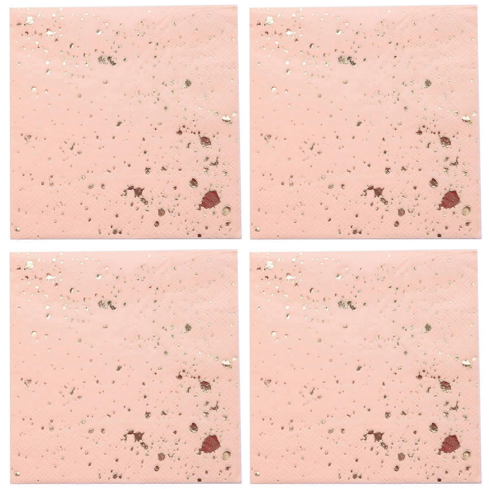 80x Gold Blocking Pink Marble Texture Disposable Tableware Set Paper Napkins