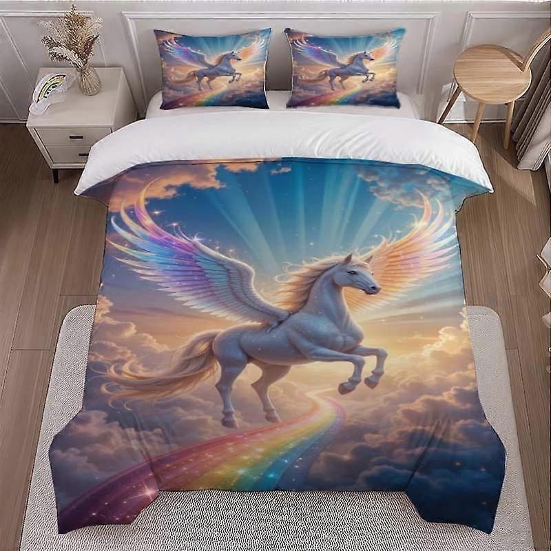 3pcss Pegasus Rainbow Cloud Printed Duvet Cover Set Themed Bedding 3pcss Set