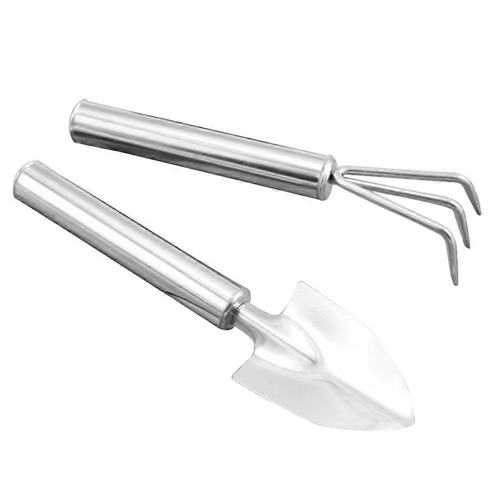 Garden Tools Set Mini and Rake for Gardening 2Pcs Durable Silver