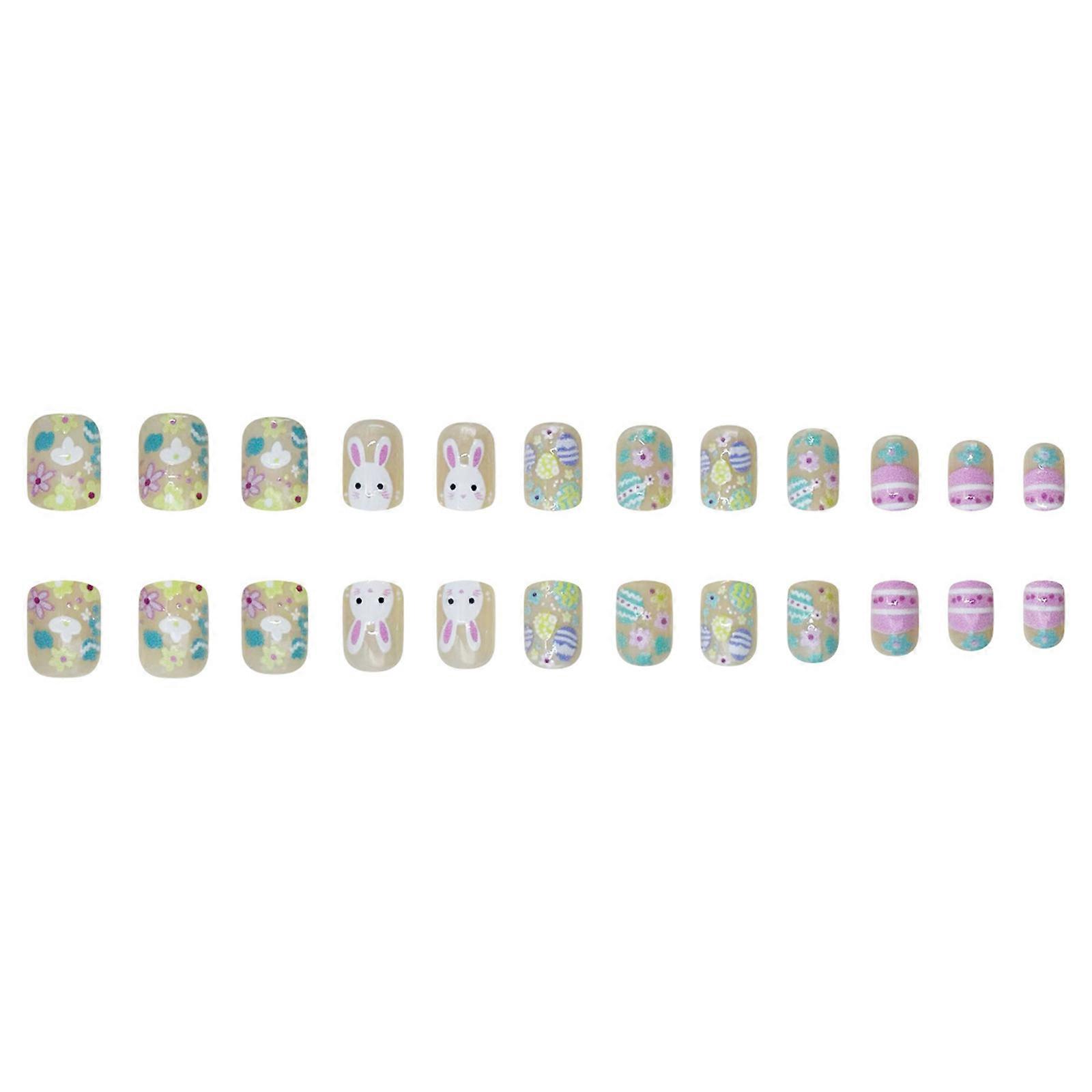 ABS Material Easter Inspired Press On Nail Easter Bunnies Floral Patterns For Spring Celebration Multicolor