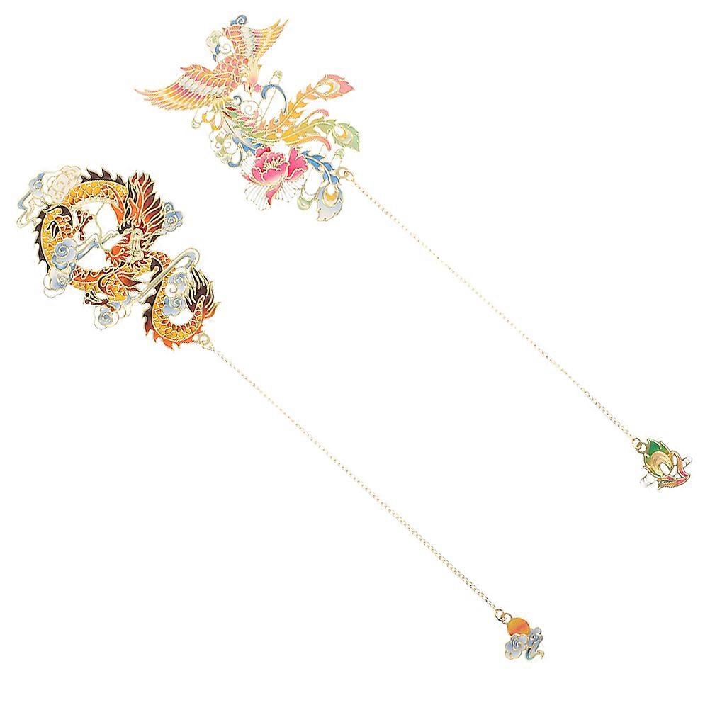 Chinese Style Metal Bookmarks Delicate Bookmarks with Chain 4Sets for Note Marking