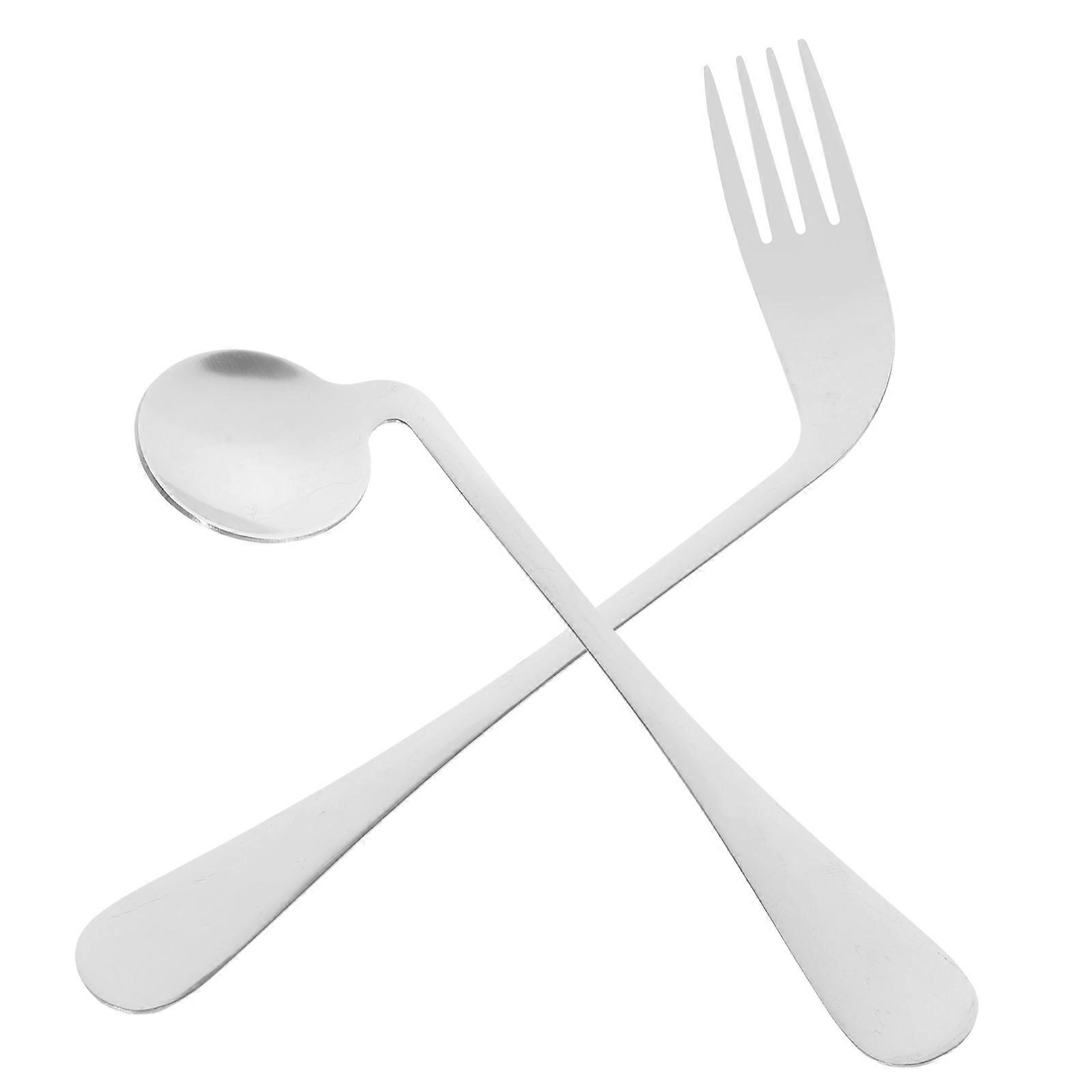 Ergonomic Angled Fork Spoon for Eating Lightweight 5Sets Silver
