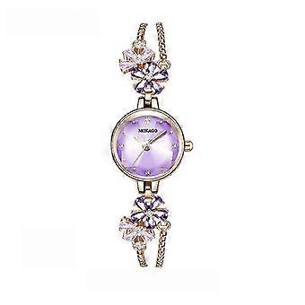 MOKAGO rosagylden lilla krystalblomsterarmbåndsur - elegant damearmbåndsur med rhinstensblomsterdesign, luksuriøst kvartsur perfekt til