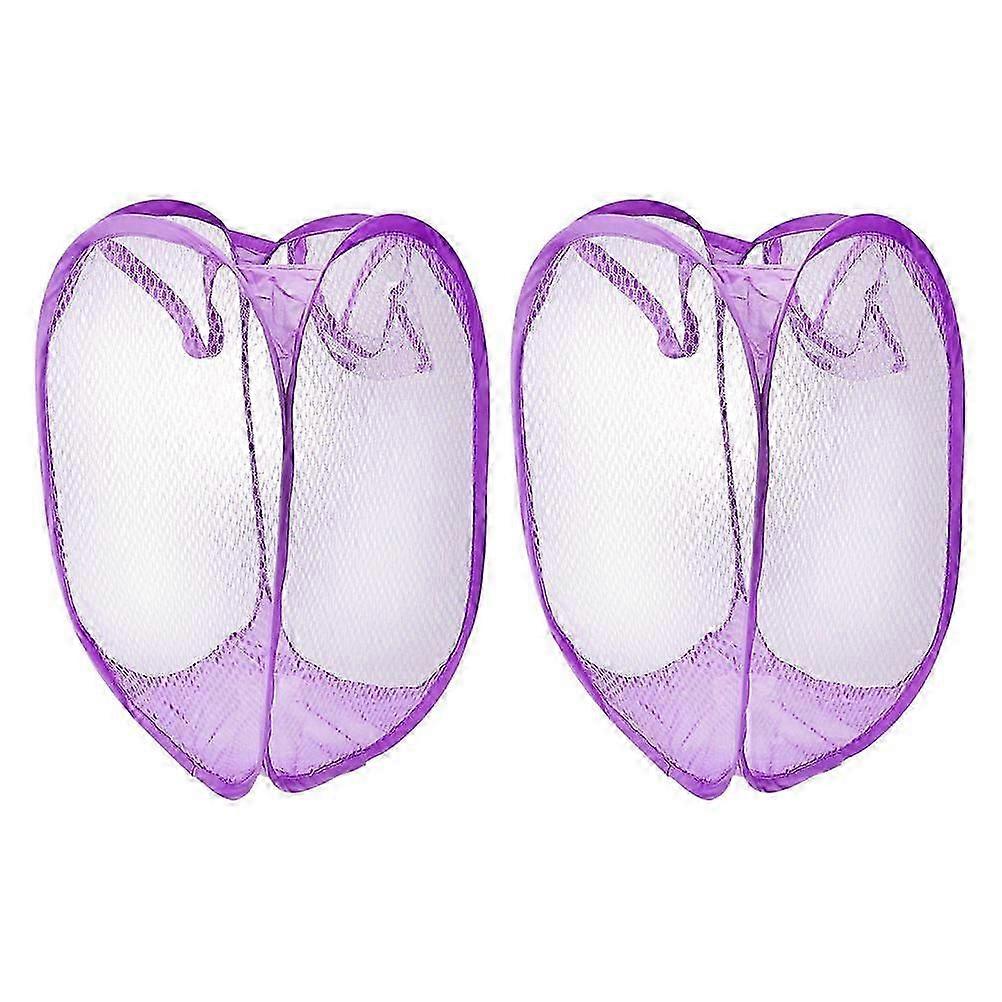 Foldable Mesh Laundry Hamper 2Pcs Purple for Home
