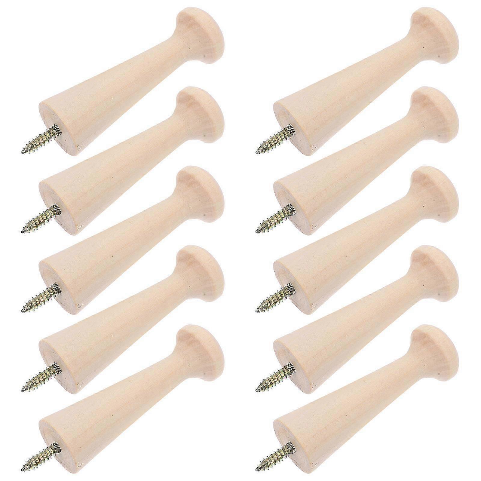 Wooden Screw-in Wall Hooks, 10Pcs, Practical Hanging Storage Solution