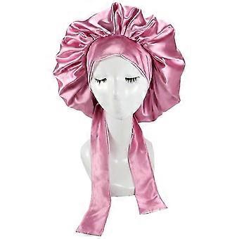 Women Satin Solid Sleeping Hat Night Sleep Cap Hair Care Bonnet Nightcap For Women Men Unisex Cap Bonnet Shower Turban pink