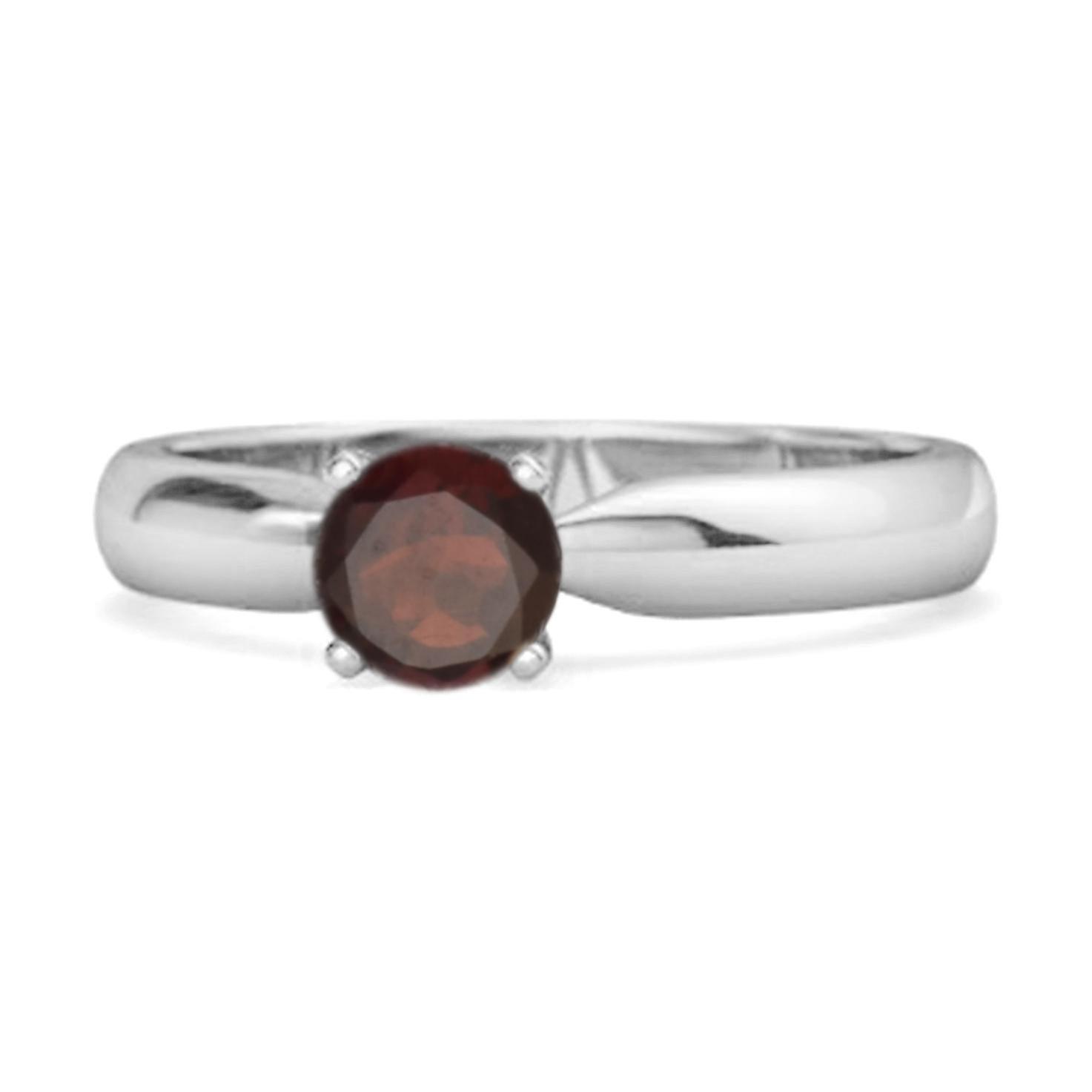 Garnet Classic Solitaire Ring - 925 Sterling Silver