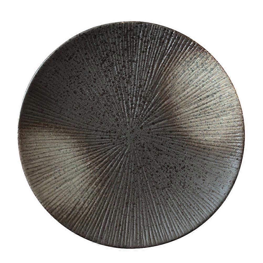 Ceramic Dish Steak Pan Serving 2Pcs Grey Round Retro Tableware Plates