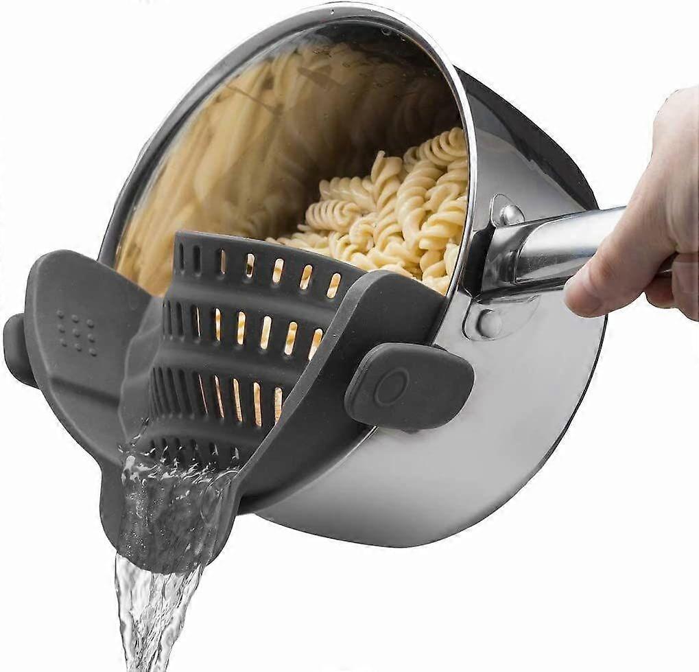 Pot Strainer & Pasta Strainer - Adjustable Silicone Clips on Strainer - Gray