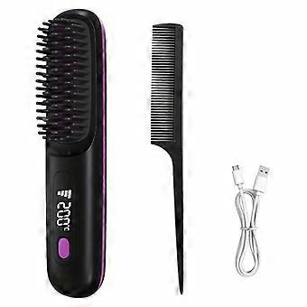 Portable Hair Straightener Brush, Hot Air Comb with LED Display, USB Charging, 2000mAh Lithium Battery for Home Travel