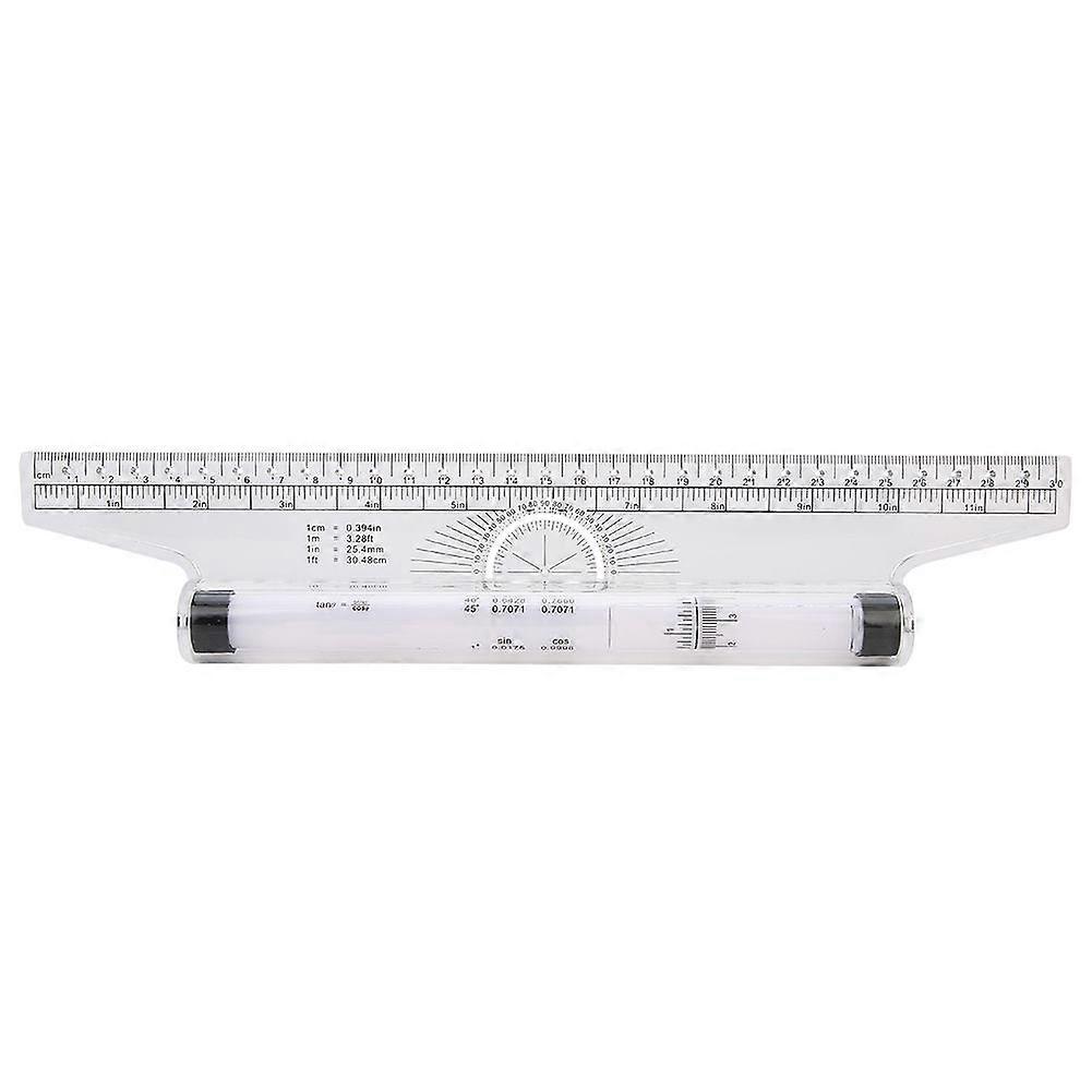 30cm 11.8in Parallel Rolling Ruler Multi Purpose Clear Drawing Glider Professional Compass Protractor