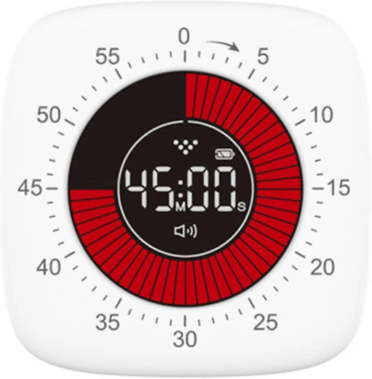 Digital Visual Desk Timer, Rechargeable 60 Minute Countdown, Silent, Adjustable Brightness, Multiple Alert Modes, White