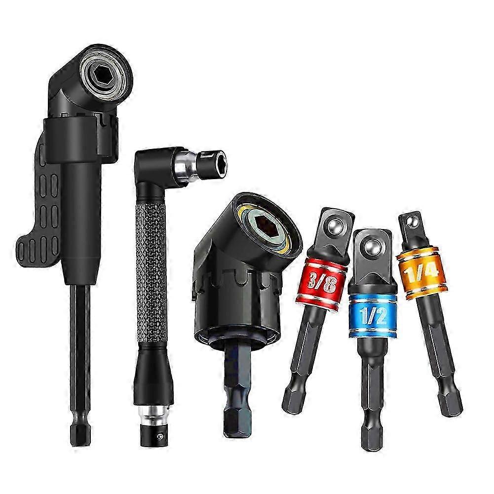 6Pcs Right Angle Drill Attachment Set with Hex Socket Adapters and 105° Angle Drill Adapters