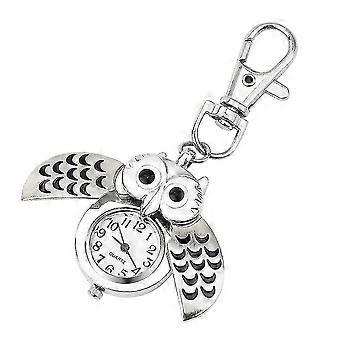 2025 Suitable Fashion Gorgeous Owl Watch Clip Pocket Keychain - Silver