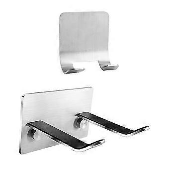 2Pcs Wall Mounted Hair Dryer Holder Set, No‑Drill Stainless Steel Adhesive Rack for Bathroom Organization