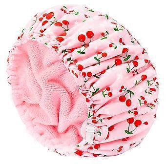 Douchemuts voor dames, badmuts van badstof met badvoering, groot, herbruikbaar, waterdicht, elastische band, roze, douchemuts voor lang, dik haar, zachte badmuts voor onder de douche.