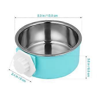 Futternapf für Haustiere, 2-in-1-Edelstahl-Hängenapf für Käfige, blau