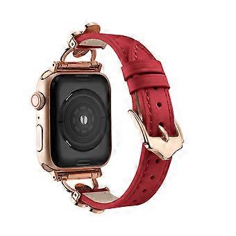 Red Leather Watch Band with Crystal Rhinestone Clover Connector and Rose Gold Hardware, Compatible with Apple Watch Series 10–1 SE Ultra