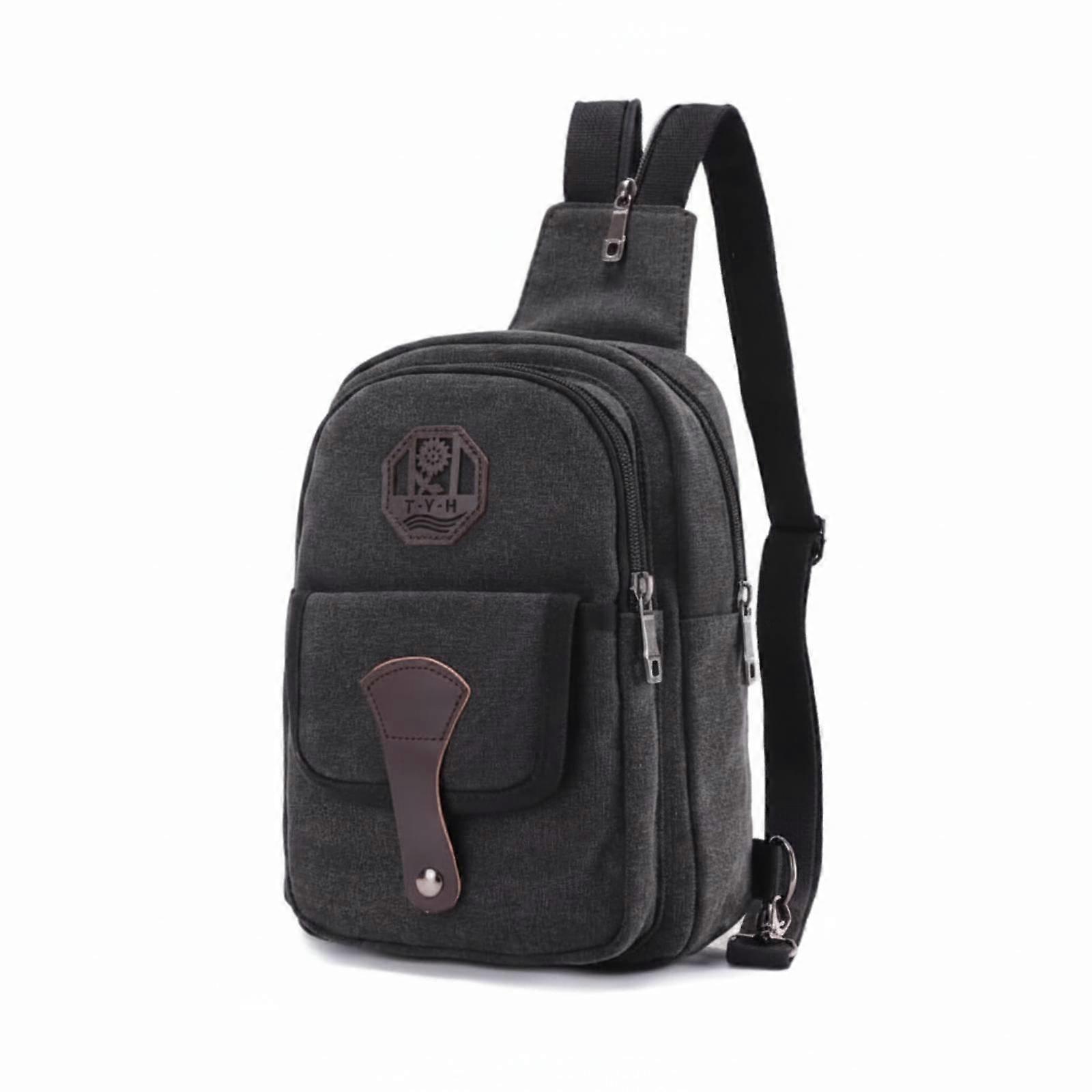 Canvas Shoulder Bag Adjustable Strap Men's Crossbody Backpack Multi-Compartment
