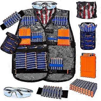 Kids Tactical Vest Kit, Durable Breathable, Includes 30 Foam Darts, Darts Bag, Clip, Wristband, Mask, Glasses, Compatible with Toy Gun Series, For 4-1