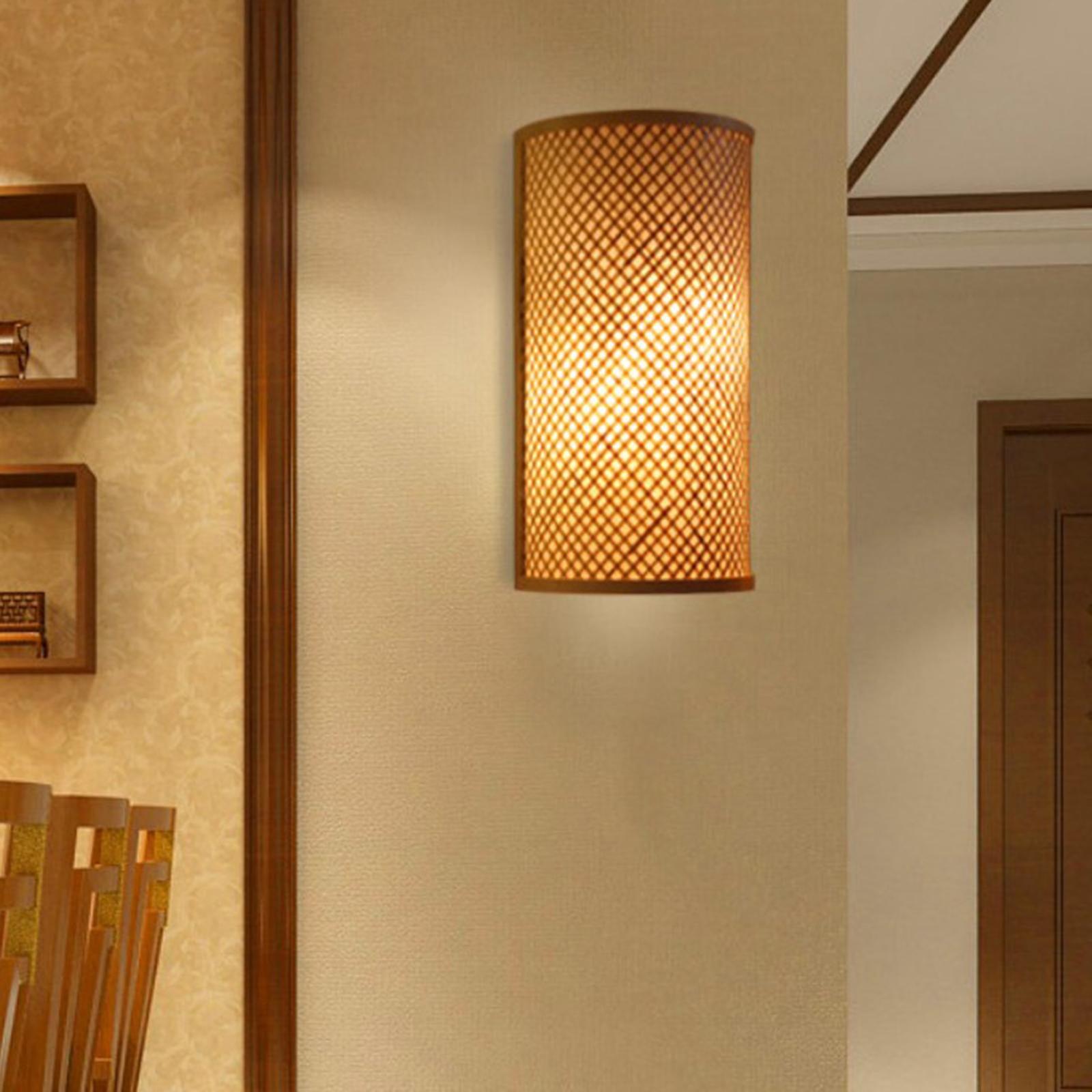 Wandleuchte Innen Boho Vintage Bambuslaterne Lampe,E27 Nylon-Seil Bambus Und Massiv Holz Wandlampe Innen Kreativ Handgewebt Boho Lampe FüR Wohnzimmer Schlafzimmer Esszimmer
