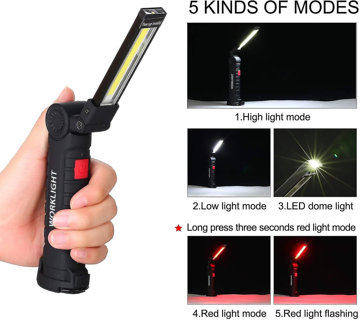 Led Work Light Torch Cob Inspection Lights Rechargeable Camping Lamp