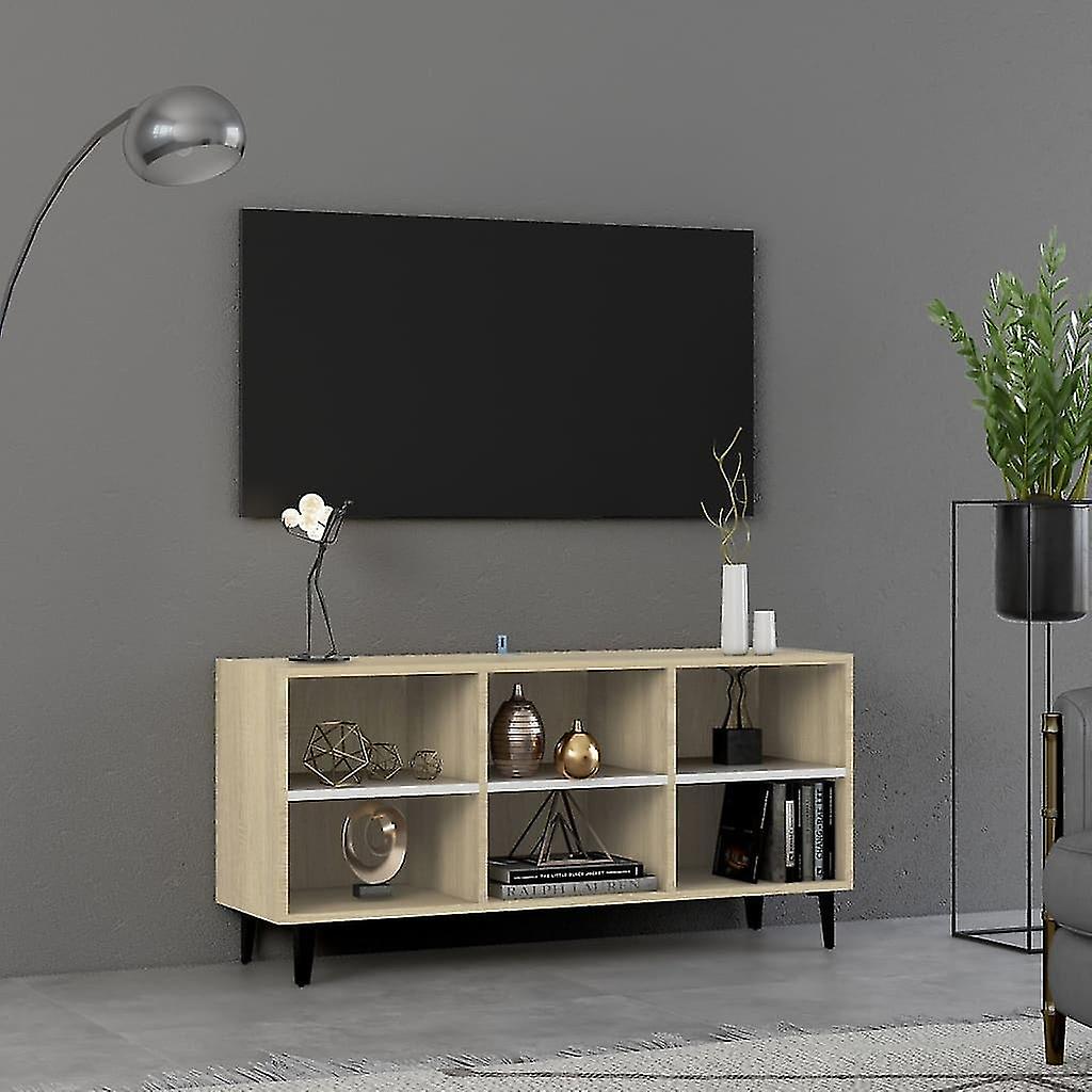 Tv Cabinet With Metal Legs White And Sonoma Oak 103.5x30x50 Cm