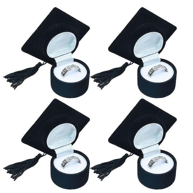 4pcs Ring Box School Doctoral Bachelor Hat Shape Gift Box Storage Jewelry Box University Graduation
