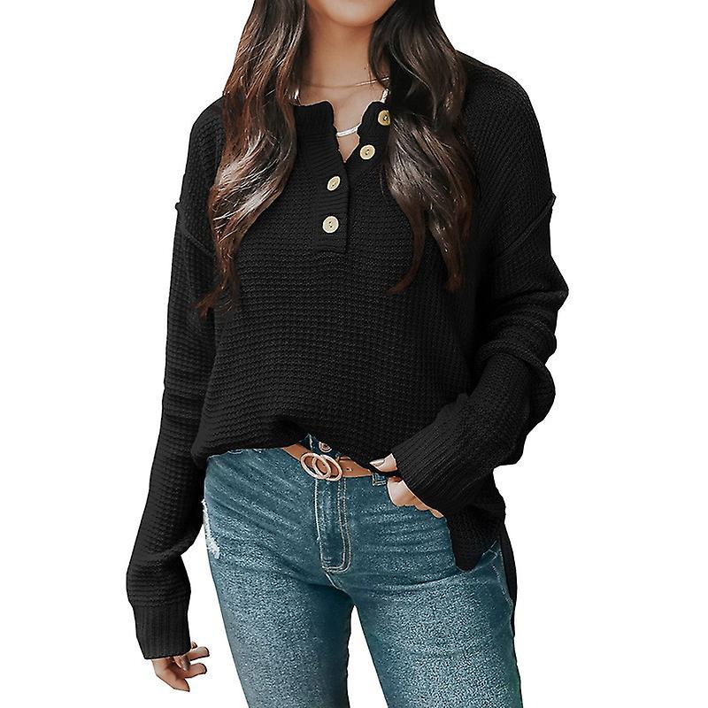 Women's Woolen Pullover Top Button-down Pullover Jumper Top