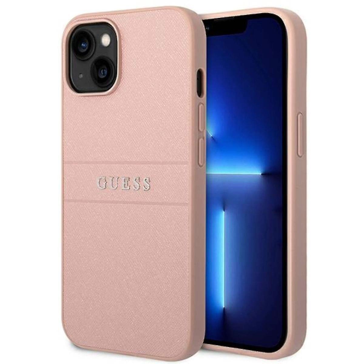 Guess Saffiano Strap Collection Apple iPhone 14 Plus Hard Case Cover Schutzhülle Pink