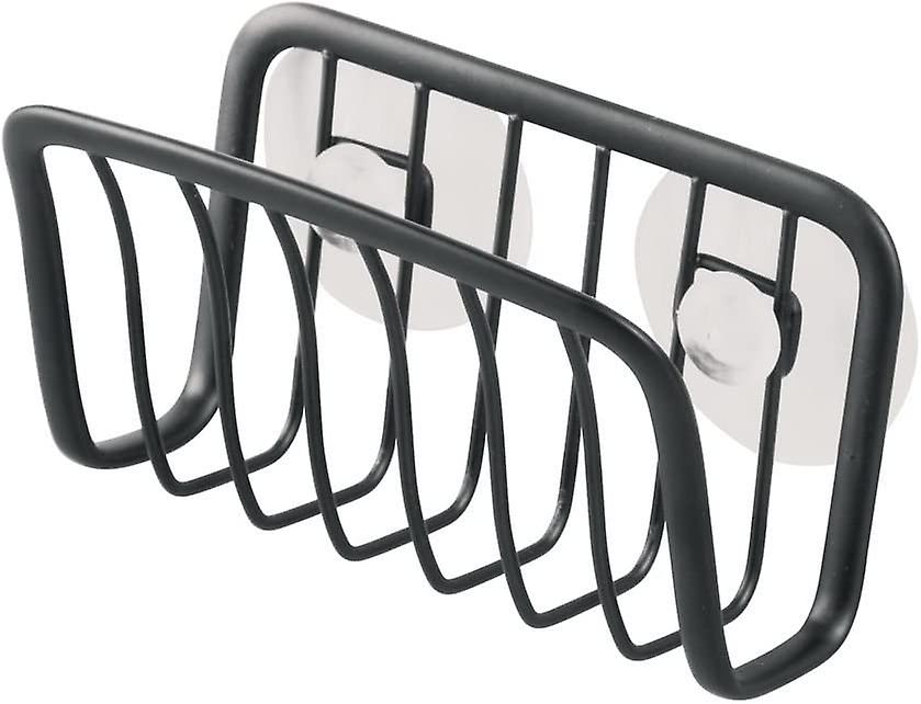 Sponge Holder with Suction Cups, Small Metal Sink Organizer for Sponge and Pot Scraper, Handy Kitchen Organization Helper, Matte Black