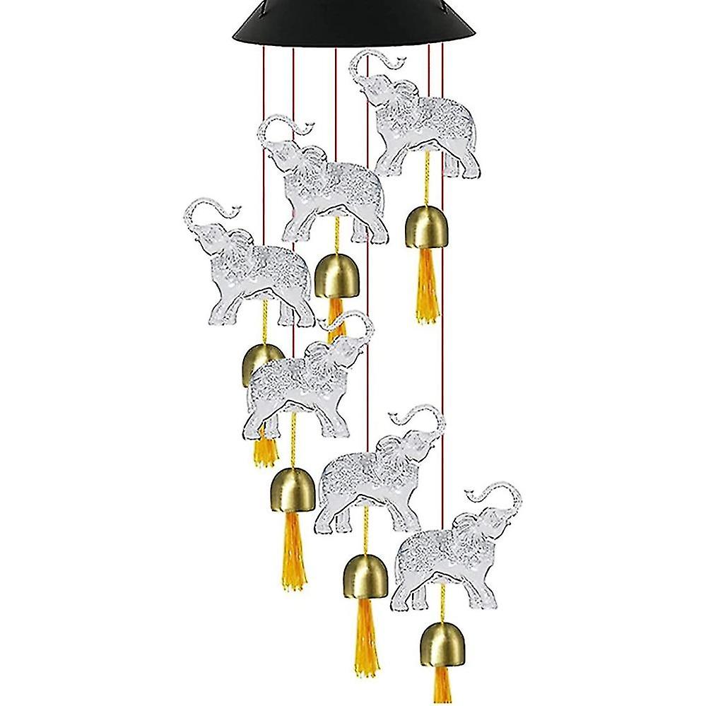 Solar Elephant Wind Chimes,hanging Light With Bells,compatible Garden Lawn