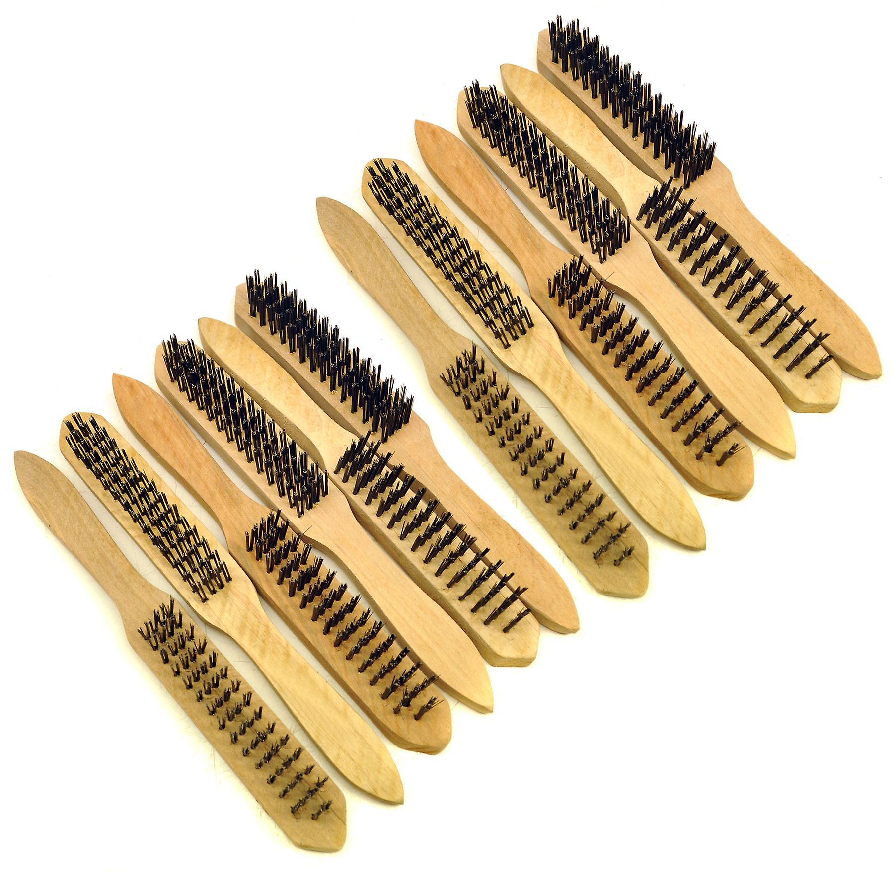 Wire Cleaning Brush 4 Rows of Steel Bristles With Wooden Handle (12 Pack) TE407