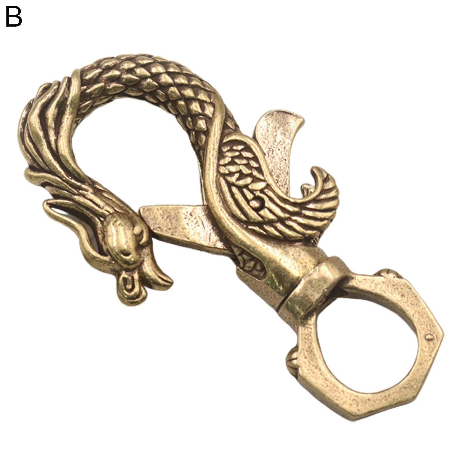 ZHOUBA Practical Key Chain Fine Workmanship Brass Dragon Phoenix Shape Key Pendant for Daily